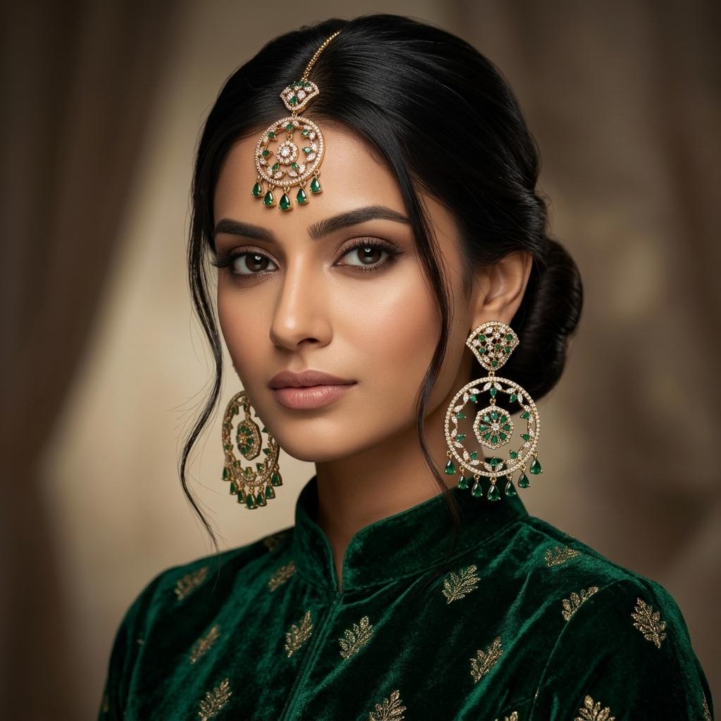 AI Model for Enchanting Dark Green Stone Earrings