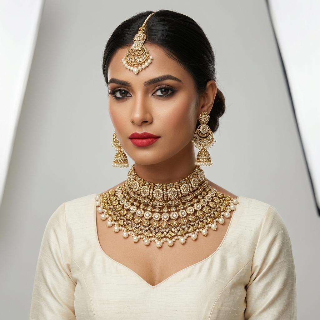 AI Model for Elegant GoldLook Full Set Jewelry