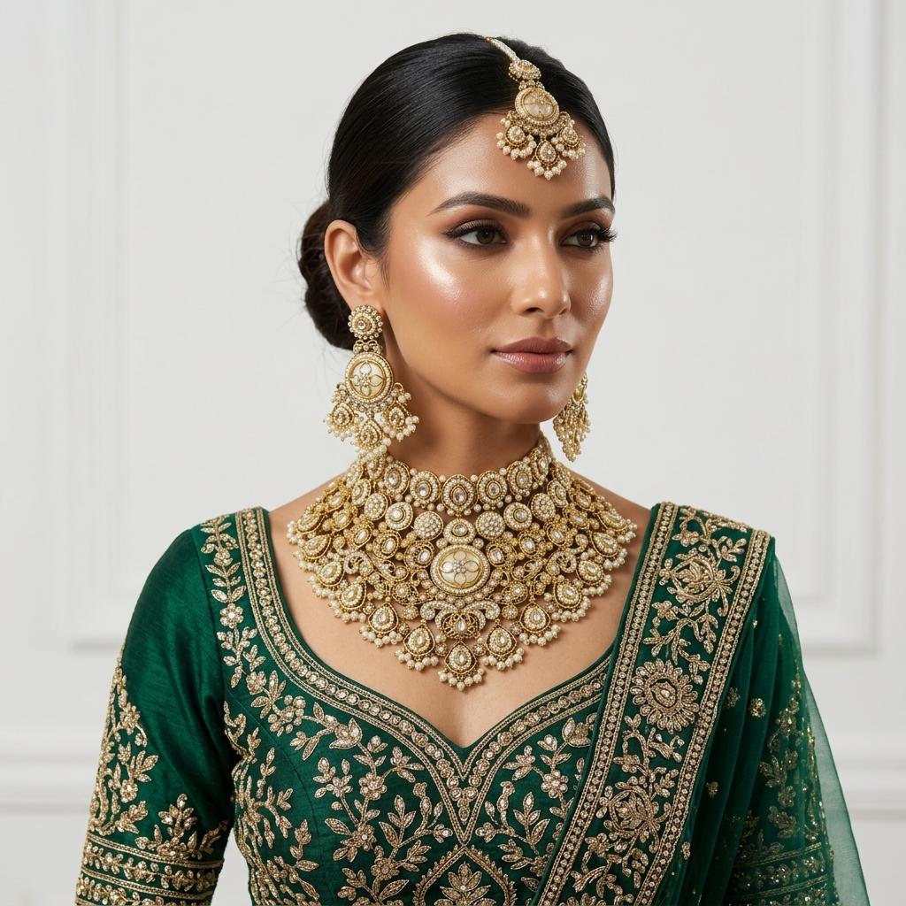 AI Model for Elegant Kashmiri Jewelry Set in White