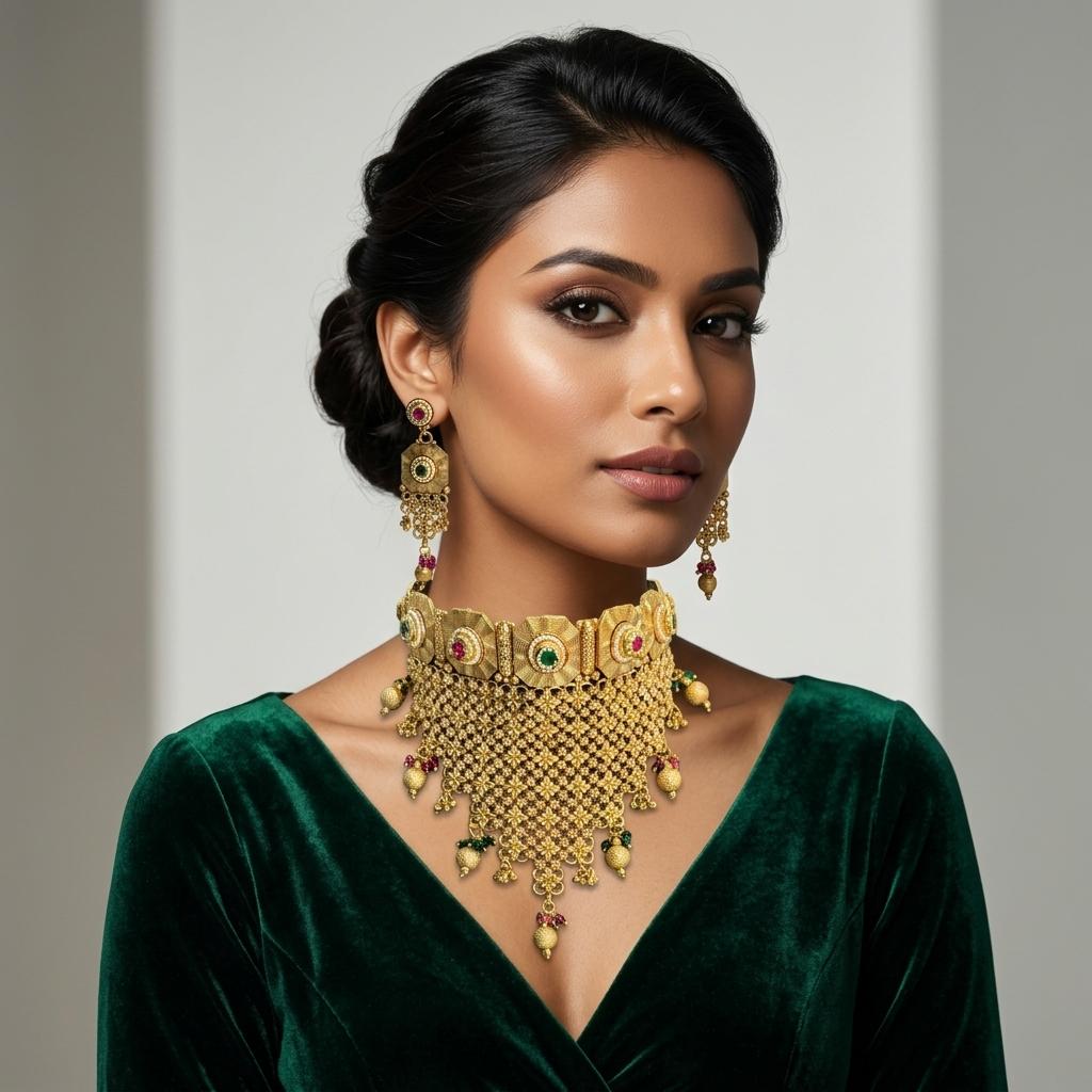 AI Model for Gorgeous GoldLook Multi-Color Necklace Set