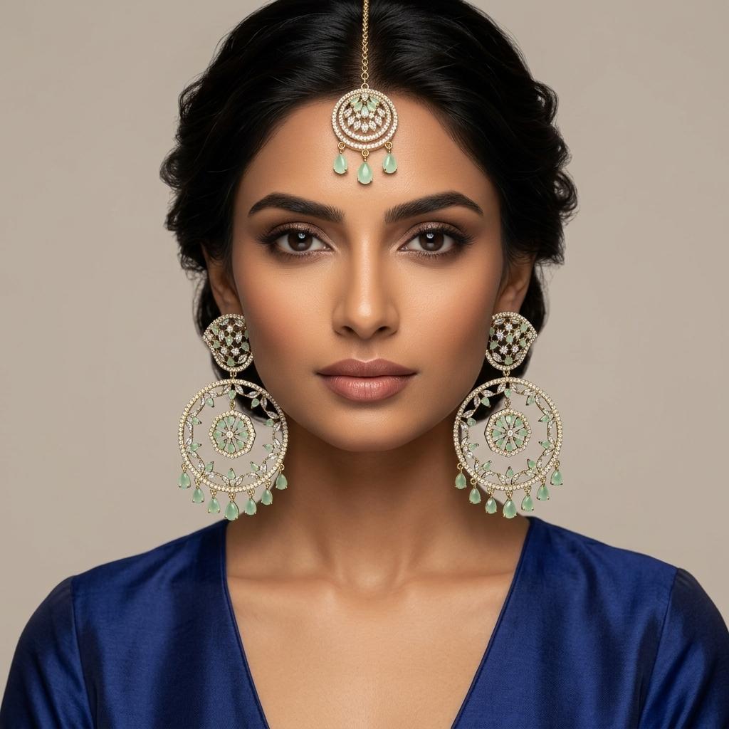 AI Model for Mint Green Stone Earrings - Ethnic Elegance