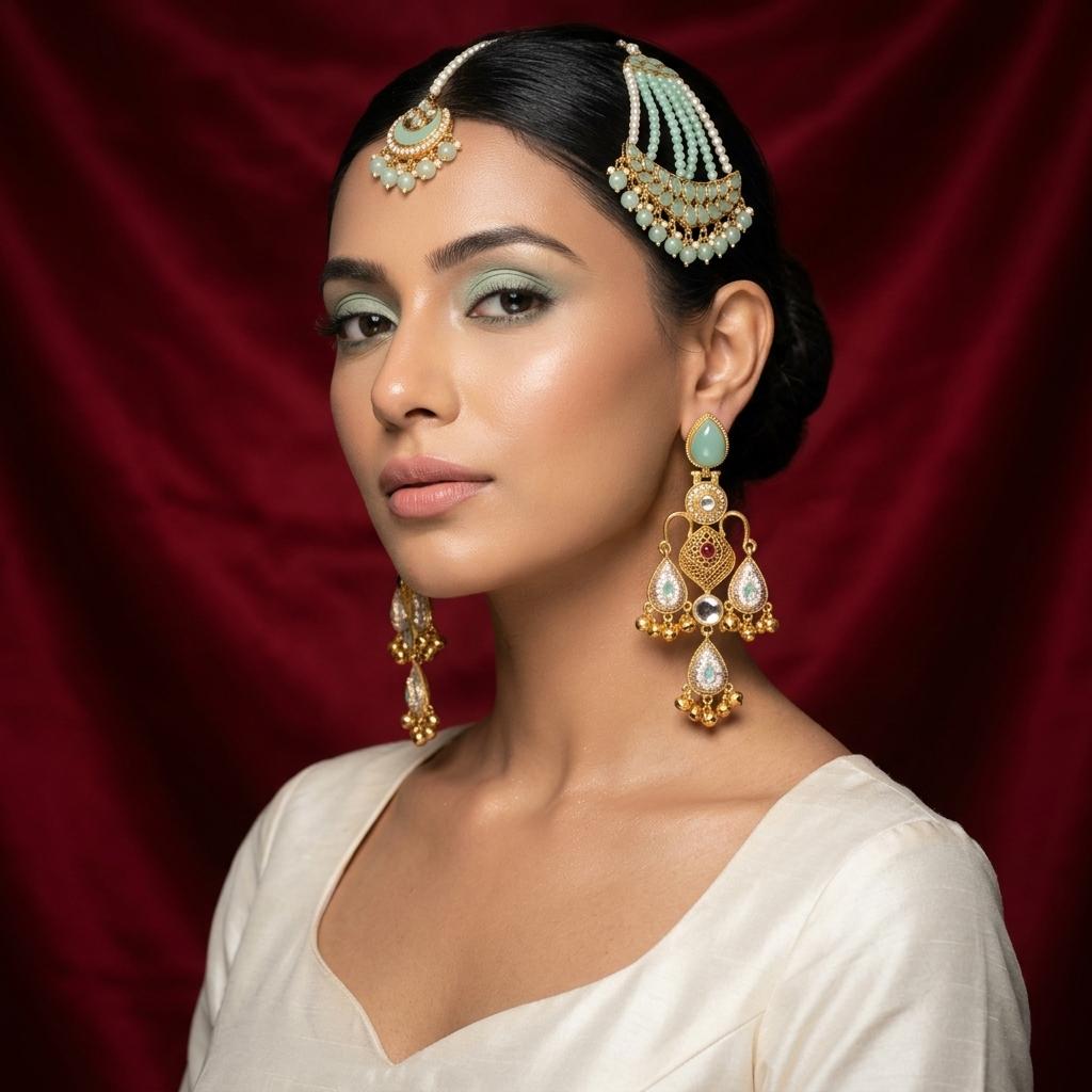 AI Model for Kashmiri Mint Green Earrings