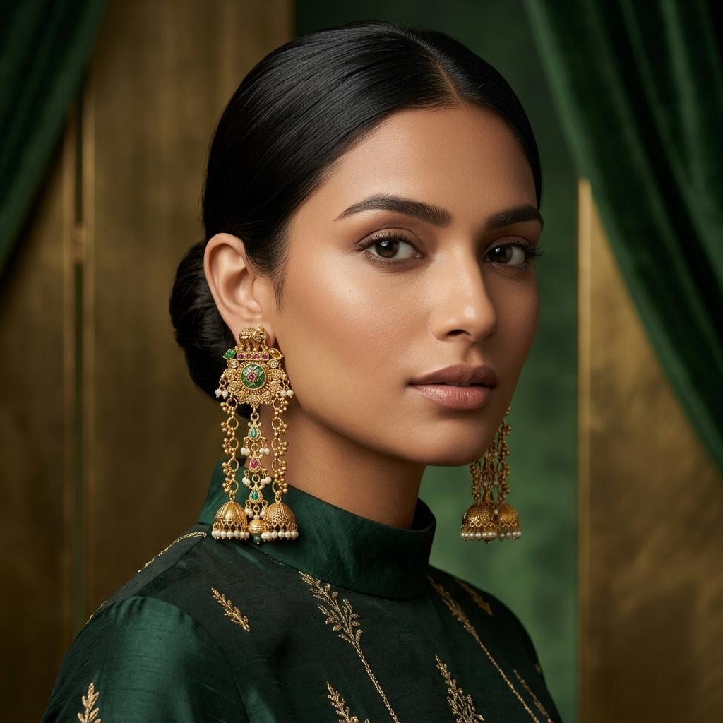 AI Model for Kashmiri Elegance: Multi-Colored Earrings