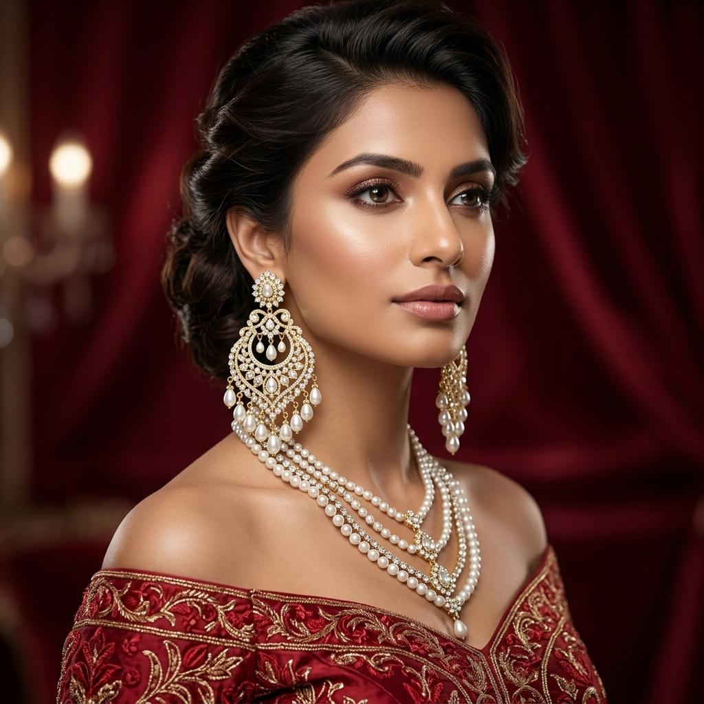 AI Model for Elegant GoldLook Earrings with Enchanting Green Accents