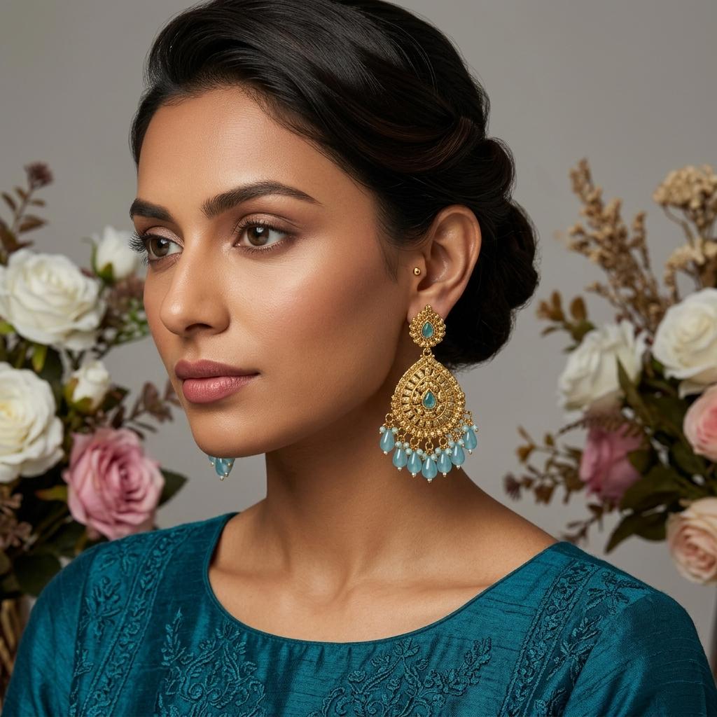 AI Model for Elegant GoldLook Earrings for a Stunning Desi Look