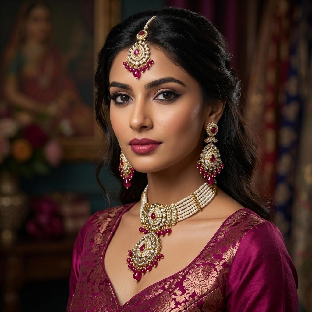 AI Model for Stunning Magenta Kundan Necklace Set