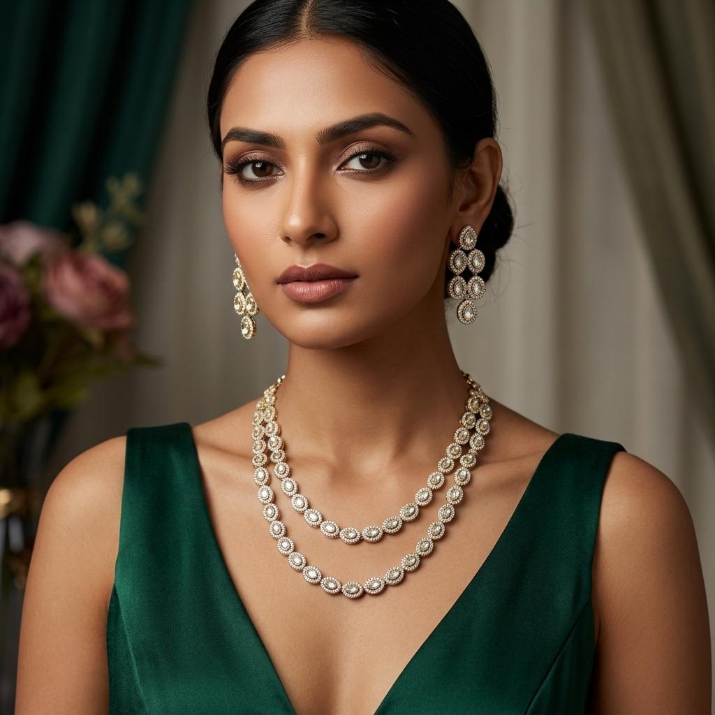 AI Model for Elegant American Diamond Necklace Set