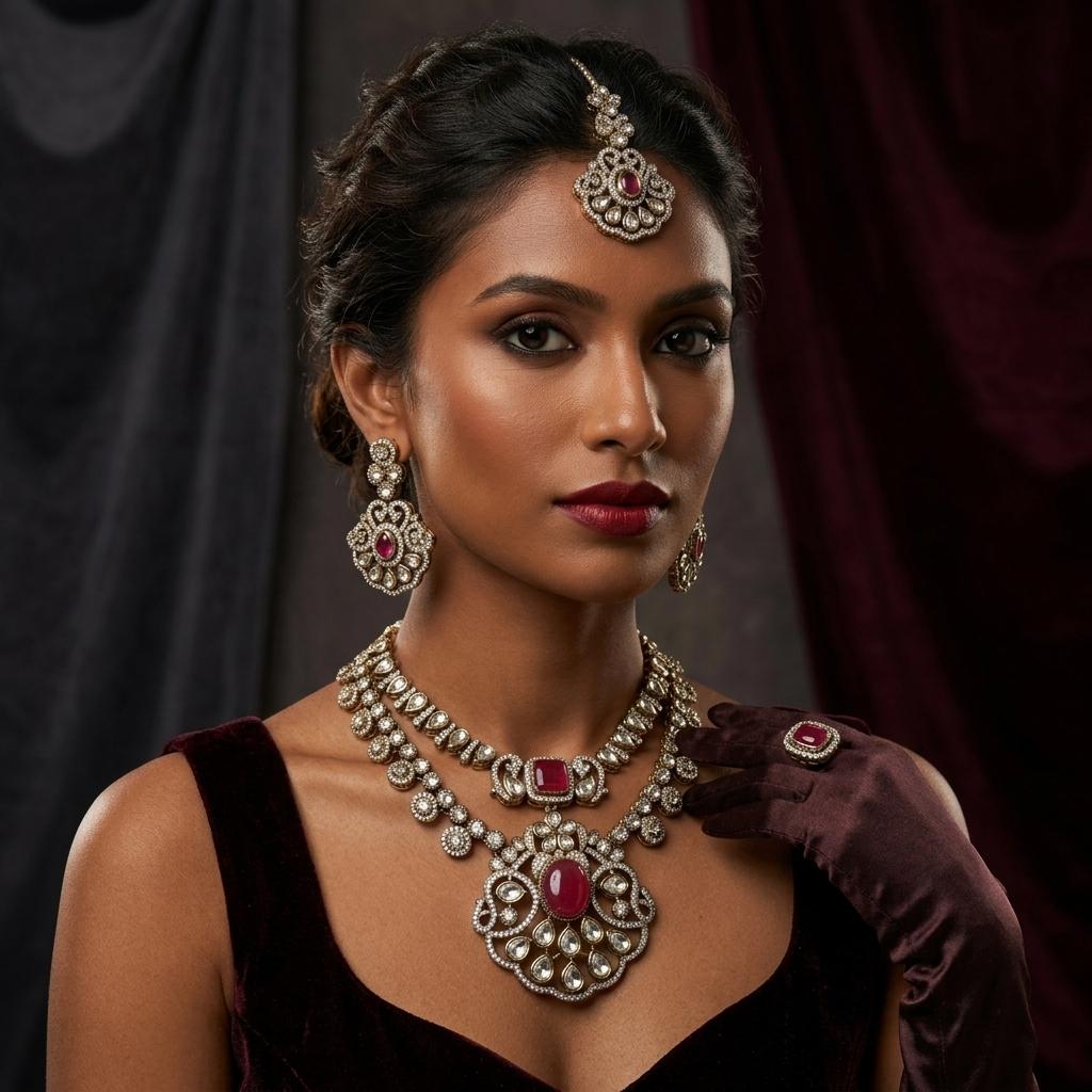 AI Model for Royal Ruby Red Kundan Necklace Set