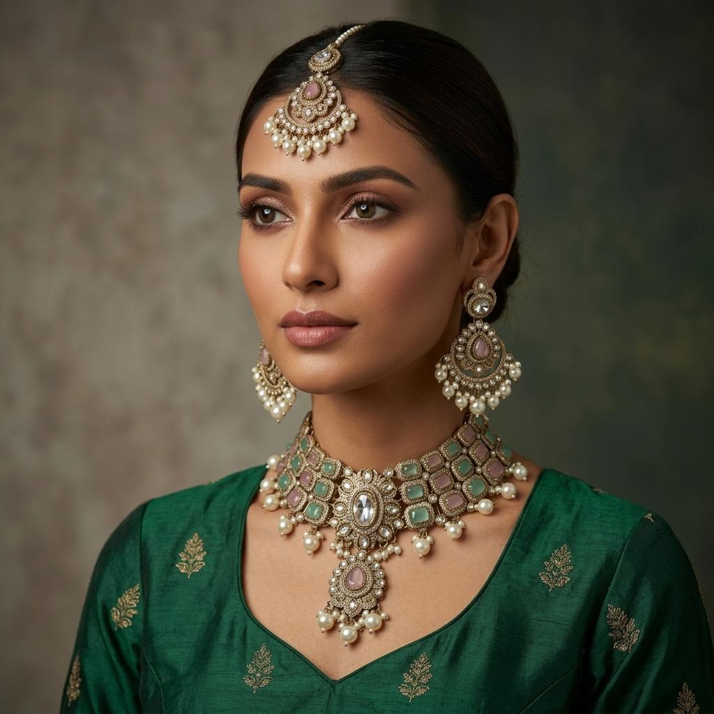 AI Model for Exquisite Mossianite Multi-Color Necklace Set