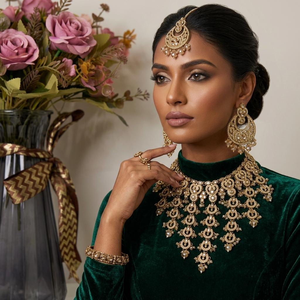 AI Model for Elegant Gold Polki Necklace Set
