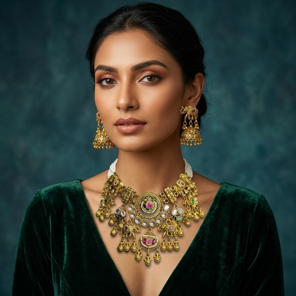 AI Model for Gorgeous GoldLook Kundan Necklace Set