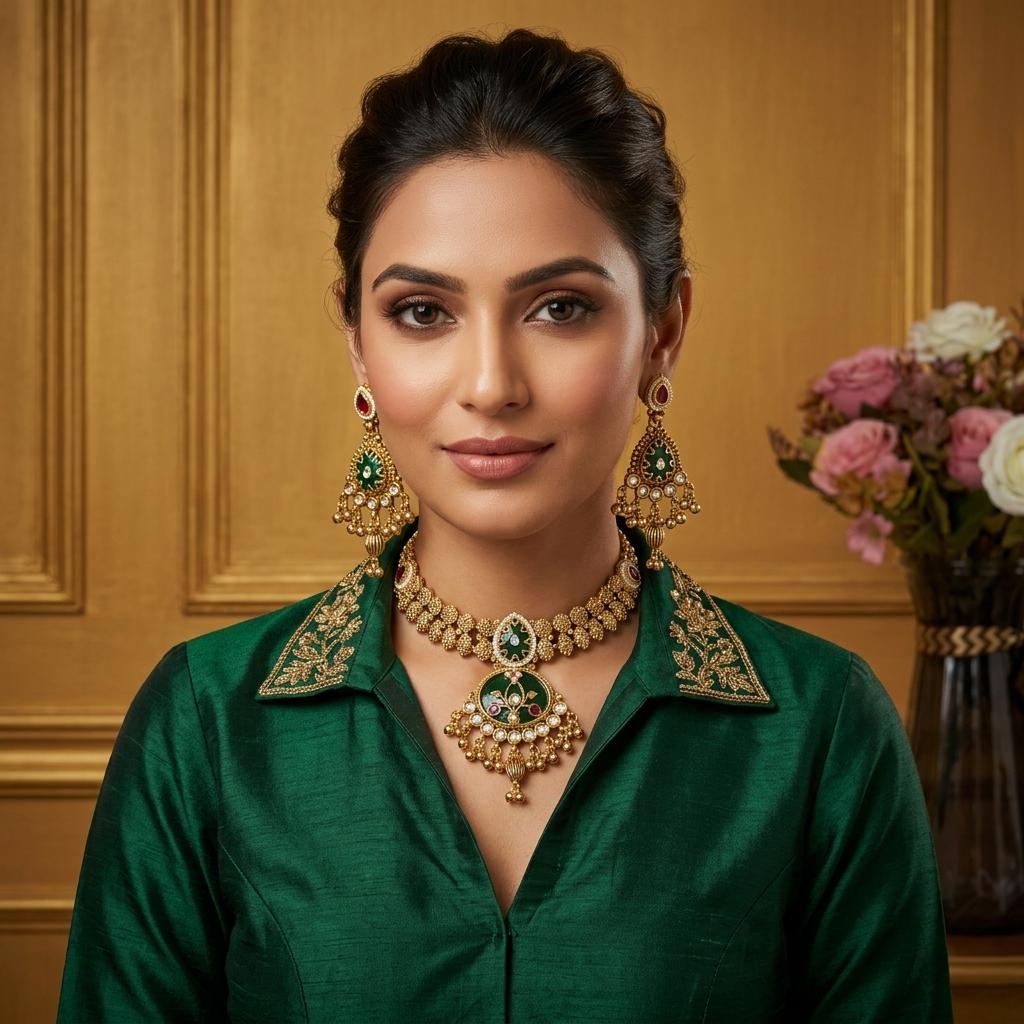 AI Model for Elegant Kashmiri GoldLook Necklace Set