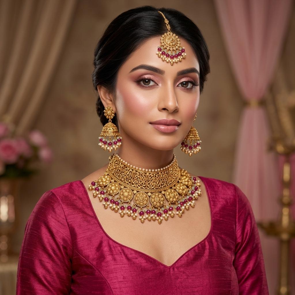 AI Model for Exquisite Pink GoldLook Necklace Set
