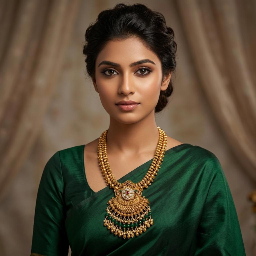 AI Model for Elegant GoldLook Rani Haar Necklace Set