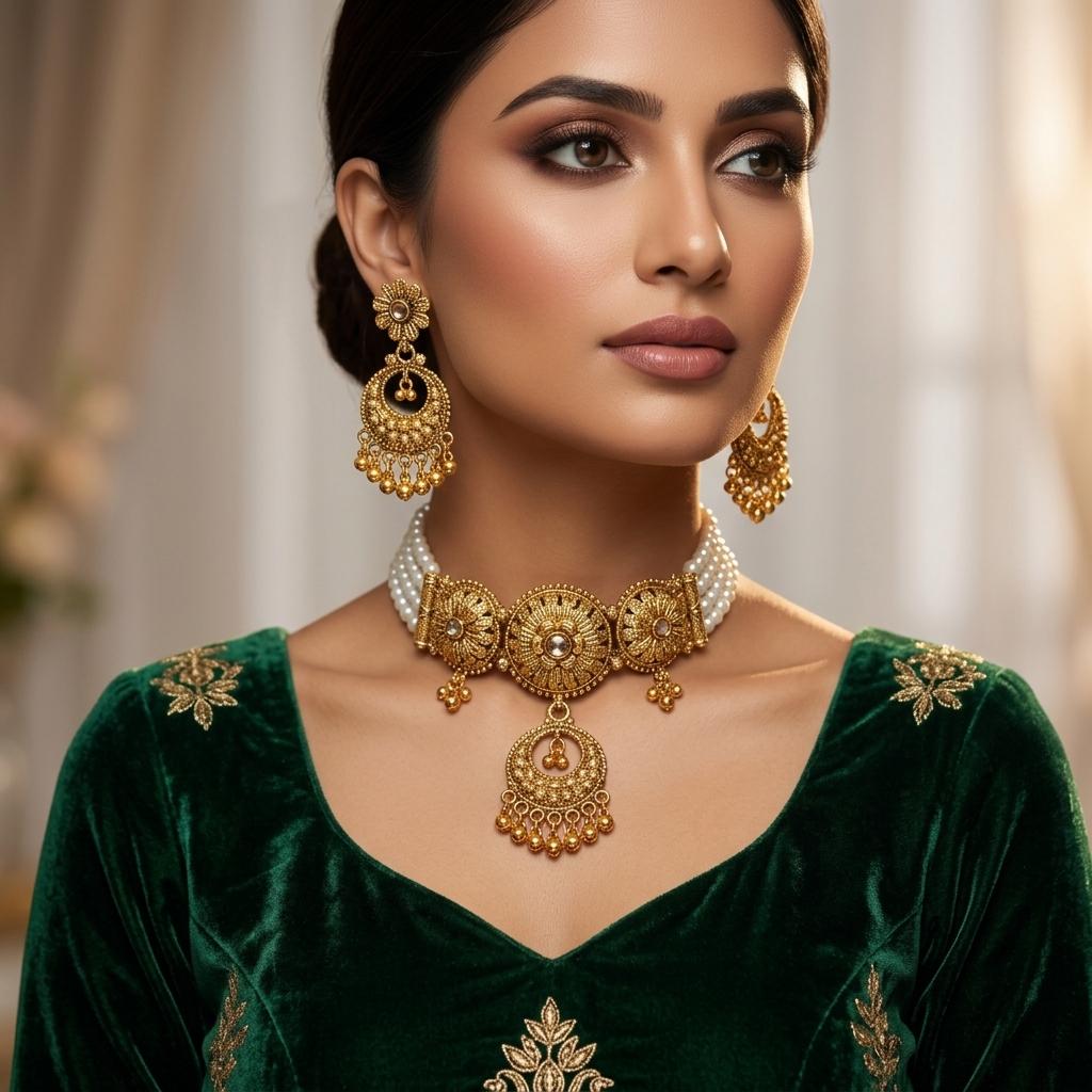 AI Model for Exquisite GoldLook Necklace Set