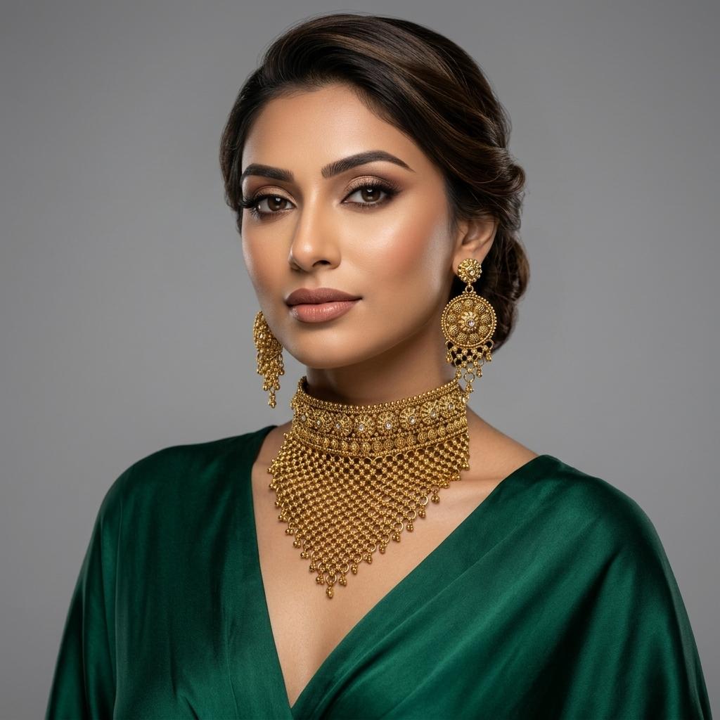 AI Model for Elegant GoldLook Choker Necklace Set
