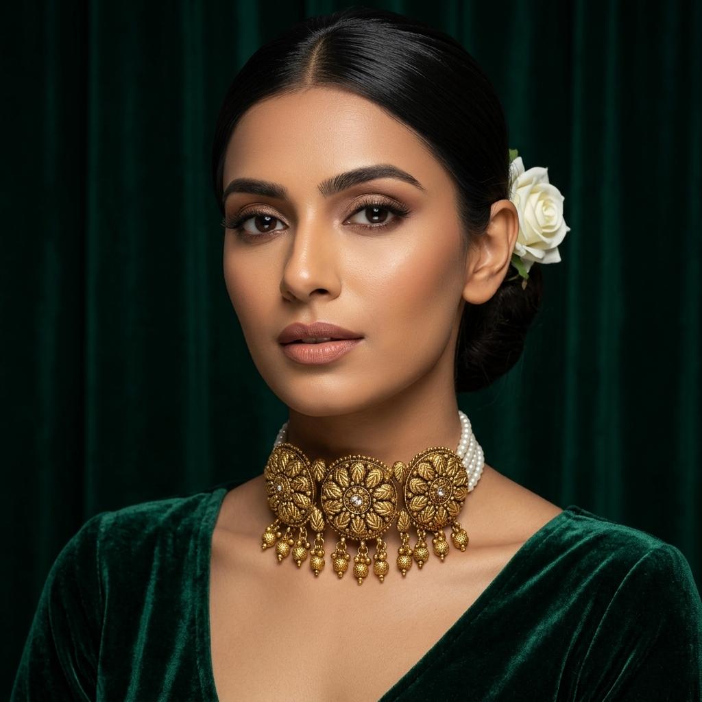 AI Model for Elegant GoldLook Desi Necklace Set
