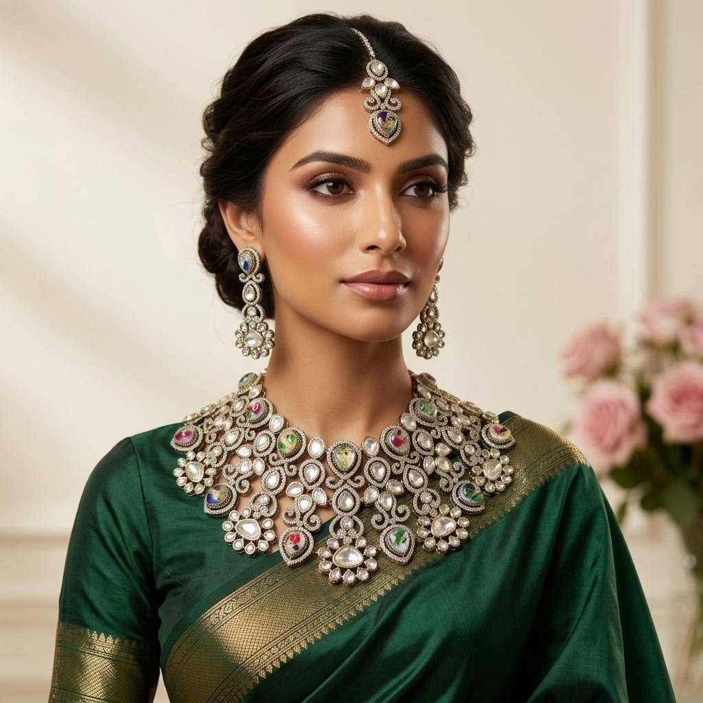 AI Model for Enchanting Kundan American Diamond Necklace Set