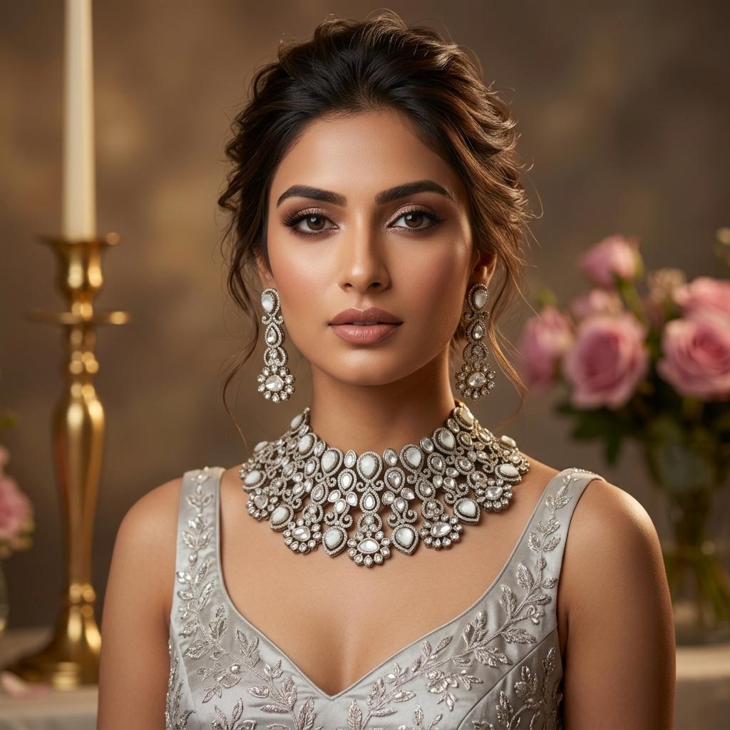 AI Model for Glamorous Mossianite & Diamond Necklace Set