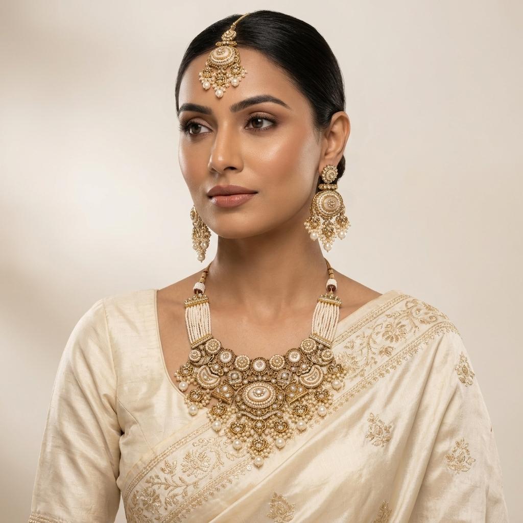 AI Model for Elegant Kundan Polki Necklace Set