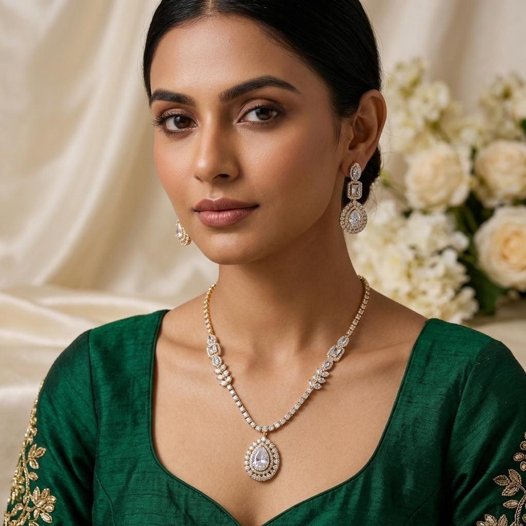 AI Model for Elegant American Diamond Necklace Set