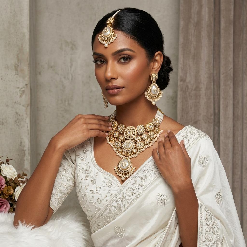 AI Model for Elegant Kundan & Polki Necklace Set