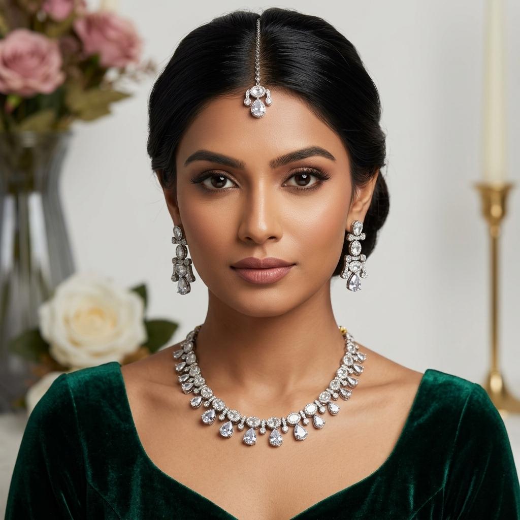AI Model for Elegant American Diamond Kundan Necklace Set