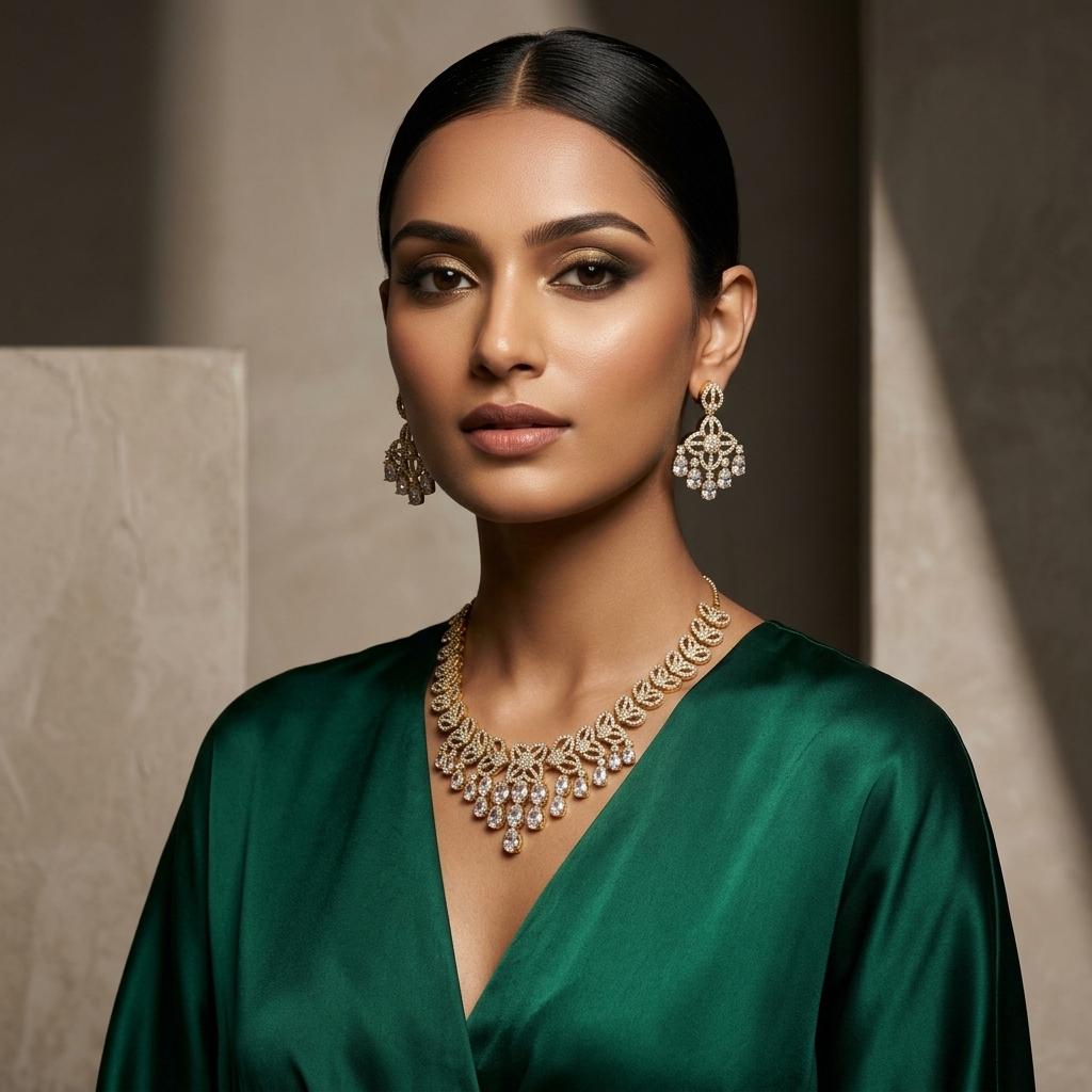 AI Model for Exquisite Stone & American Diamond Necklace Set